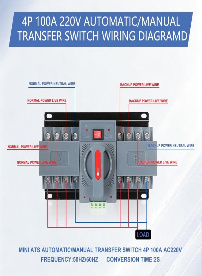 IGEYAPA 6-100amp AC220V Automatic/Manual Transfer Switch 4P 50/60Hz, 4POLE 100A ATS Auto Changeover Dual Power Switch for Generator,CE Certified ATS Solar Back Up Power Auto Selector Overvoltage, Undervoltage - Image 3