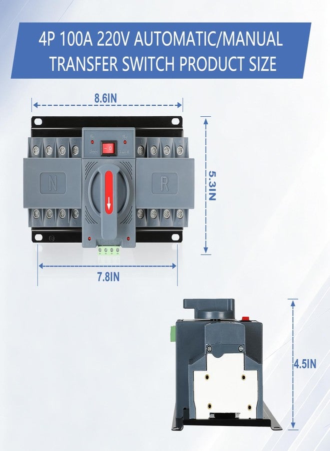IGEYAPA 6-100amp AC220V Automatic/Manual Transfer Switch 4P 50/60Hz, 4POLE 100A ATS Auto Changeover Dual Power Switch for Generator,CE Certified ATS Solar Back Up Power Auto Selector Overvoltage, Undervoltage - Image 4