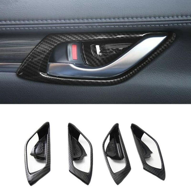 BOYOUS 4PCS Carbon Fiber Style ABS Interior Door Handle Bowl Cover Trim Decoration Sticker Accessories Fit for Mazda CX5 2017 2018 2019 2020 2021 2023 2024 Carbon Fiber - Image 2