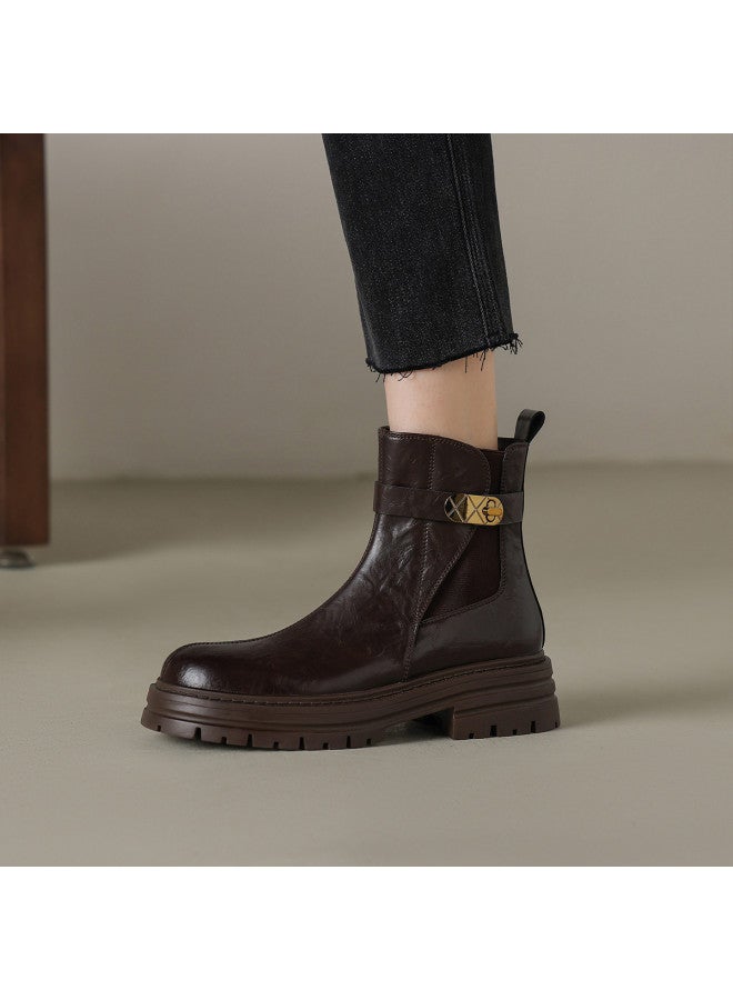 امي أمي كاجوال Ame Casual Elastic Chelsea Boots أحذية شيلسي مرنة جديدة New Mid-seam Retro Ankle Boots كاحل بأصبع متوسط التماس بأسلوب رجعي مع With Buckle Closure إغلاق بمشبك Martin Boots For Women مارتن للنساء - Image 3