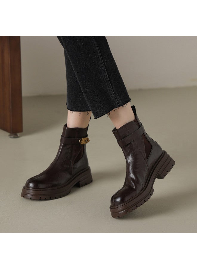 امي أمي كاجوال Ame Casual Elastic Chelsea Boots أحذية شيلسي مرنة جديدة New Mid-seam Retro Ankle Boots كاحل بأصبع متوسط التماس بأسلوب رجعي مع With Buckle Closure إغلاق بمشبك Martin Boots For Women مارتن للنساء - Image 2