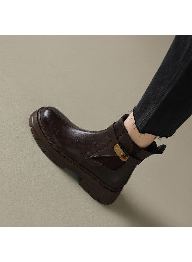 امي أمي كاجوال Ame Casual Elastic Chelsea Boots أحذية شيلسي مرنة جديدة New Mid-seam Retro Ankle Boots كاحل بأصبع متوسط التماس بأسلوب رجعي مع With Buckle Closure إغلاق بمشبك Martin Boots For Women مارتن للنساء - Image 5