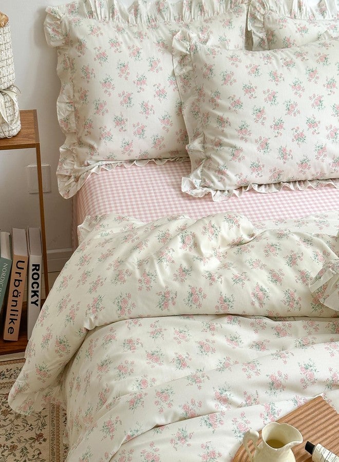 MKXI Floral Duvet Cover Set for Girls 100% Cotton Ruffled Bedding with Pink Blossom Pattern Twin Size Sweet Cottagecore Aesthetic Comforter Cover for Teens & Women - Image 3