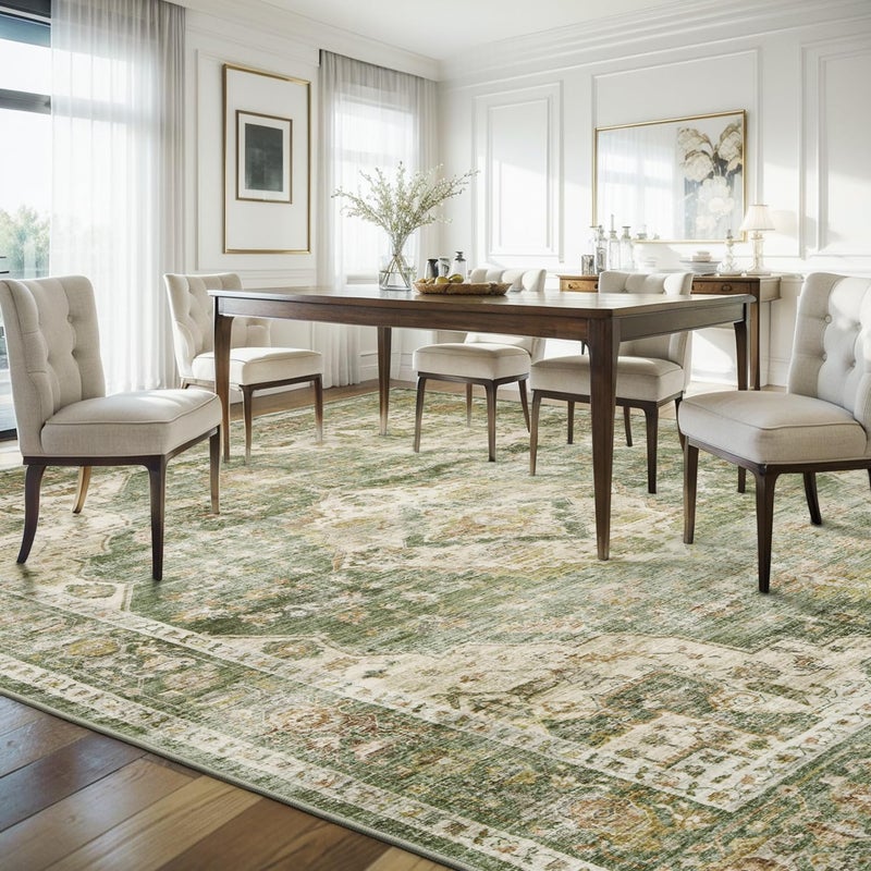 AMOAMI-4X6 Area Rugs for Living Room -Soft Vintage Bedroom Rugs-Non Slip Washable Rug-Throw for Living Room Bedroom Bedside Dining Room Office Green - Image 5