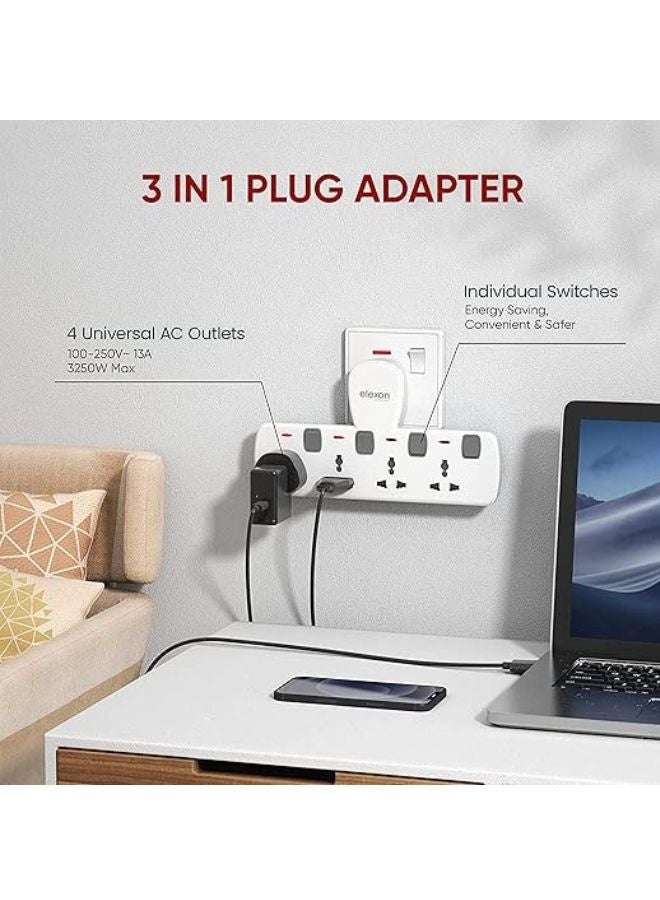 Elexon (EL 5004J) Universal Multi Extension T Socket Power Adaptor with Surge Protection and Individual Switches, Energy-efficient 4 Way Outlet Plug for Home, Kitchen and Office Use - Image 2