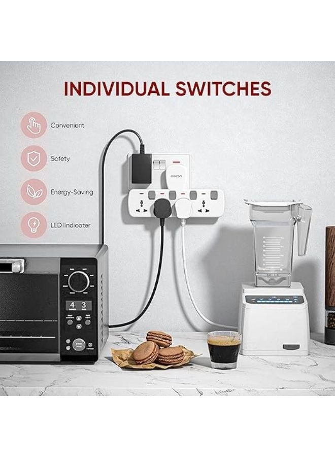 Elexon (EL 5004J) Universal Multi Extension T Socket Power Adaptor with Surge Protection and Individual Switches, Energy-efficient 4 Way Outlet Plug for Home, Kitchen and Office Use - Image 3