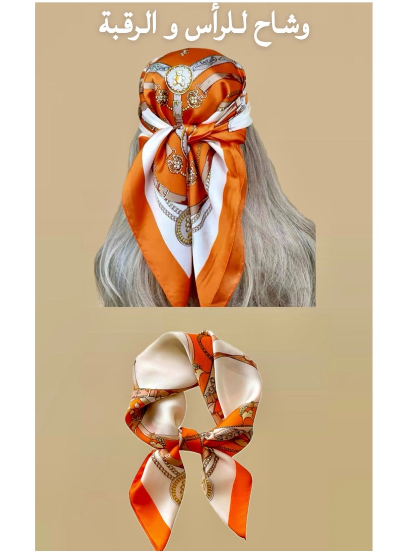 Silky women's headscarf, soft and lightweight, a neck and hair scarf, a hair and headband, hair wrap, in a distinctive design of orange satin. - pzsku/ZC572129C2D254EF7FBE8Z/45/_/1740650903/71b89499-4cf1-4c00-a9e5-f9e5eed45dba