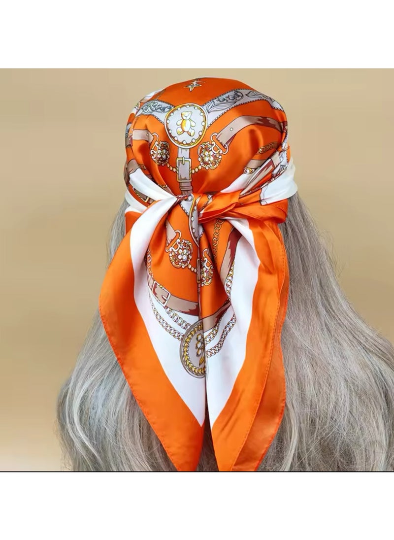 Generic Silky women's headscarf, soft and lightweight, a neck and hair scarf, a hair and headband, hair wrap, in a distinctive design of orange satin.  - Image 2