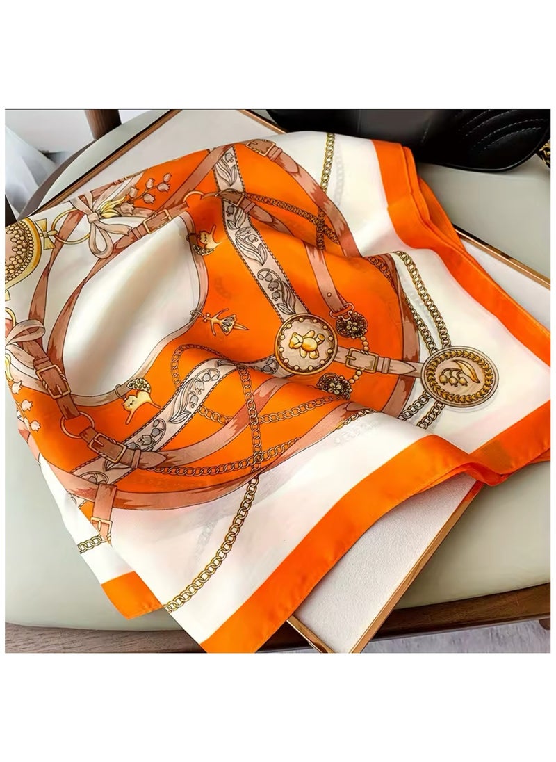 Generic Silky women's headscarf, soft and lightweight, a neck and hair scarf, a hair and headband, hair wrap, in a distinctive design of orange satin.  - Image 4