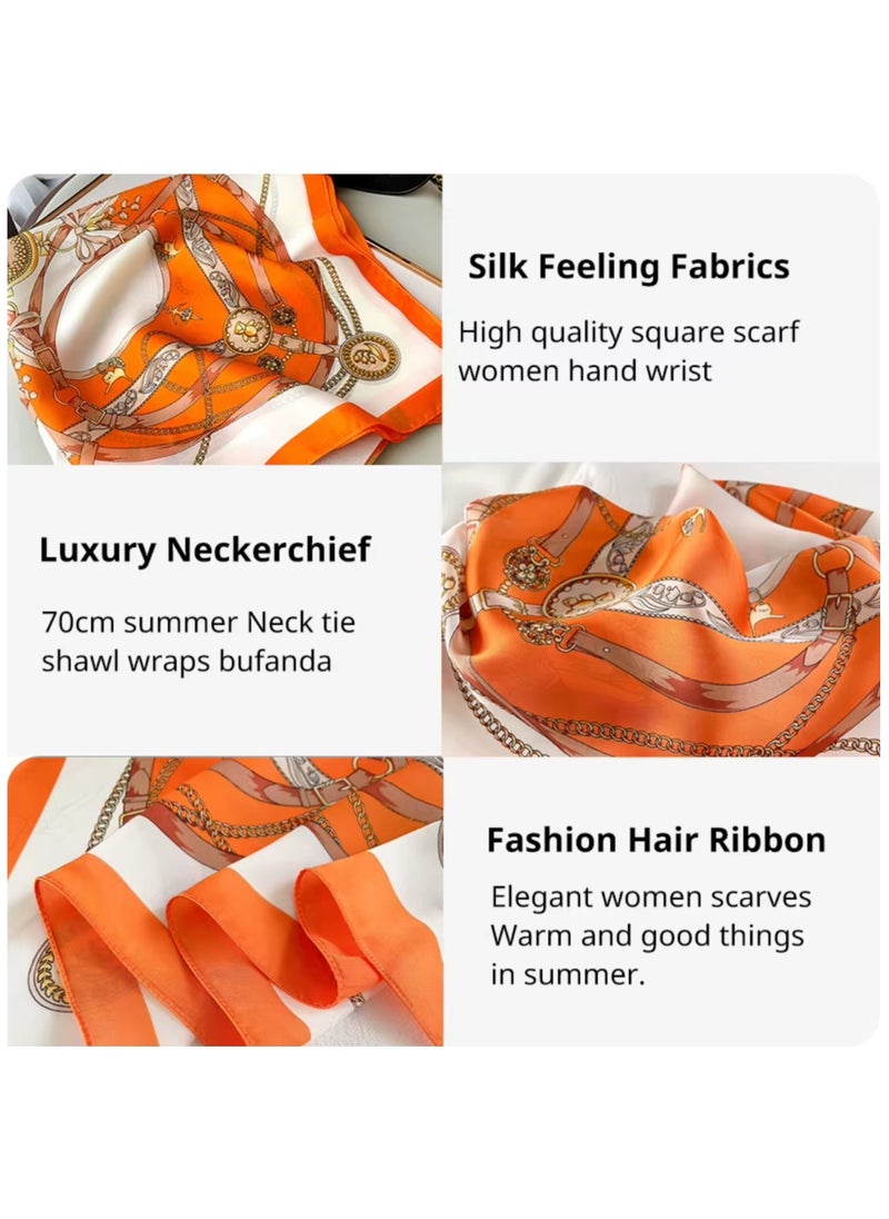 Generic Silky women's headscarf, soft and lightweight, a neck and hair scarf, a hair and headband, hair wrap, in a distinctive design of orange satin.  - Image 5