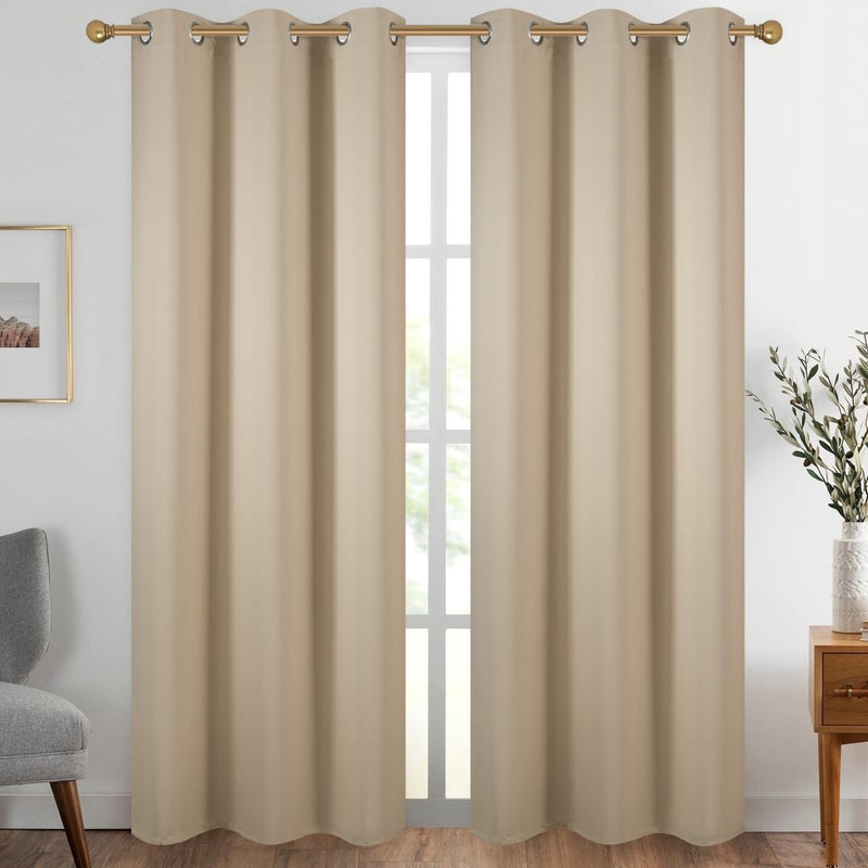 Diraysid Beige Grommet Blackout Curtains for Bedroom Thermal Insulated Room Darkening Curtains Drapes, 42 x 84 inch, 2 Panels - Image 1