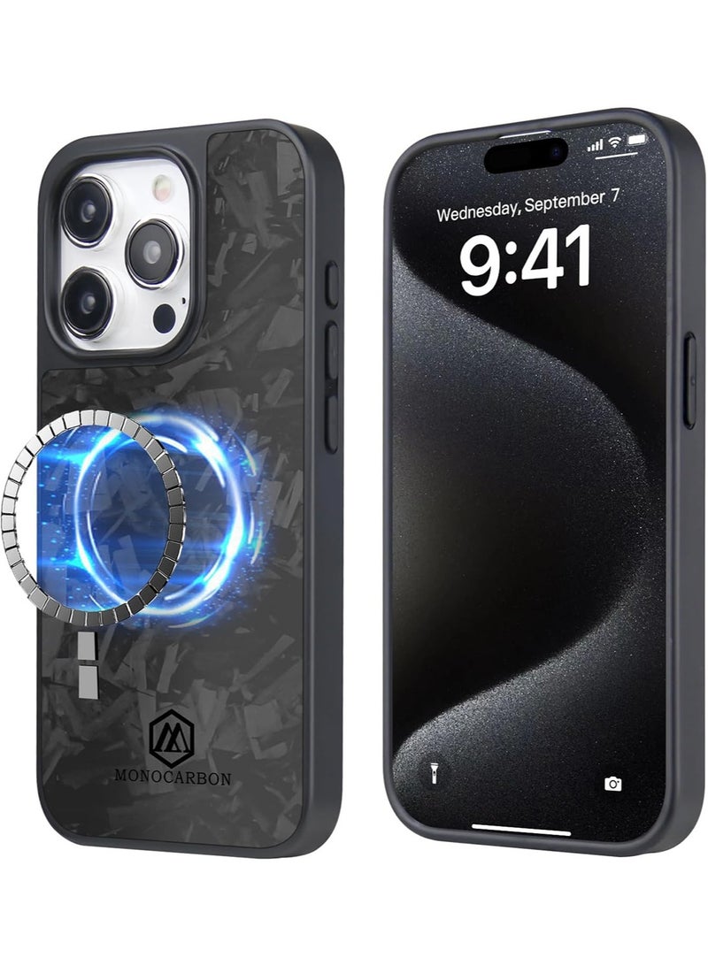 MONOCARBON Forged Real Carbon Fiber for iPhone 15 Pro MAX Case Cover [MagSafe Compatible] Military Grade - Matte Black - Image 1
