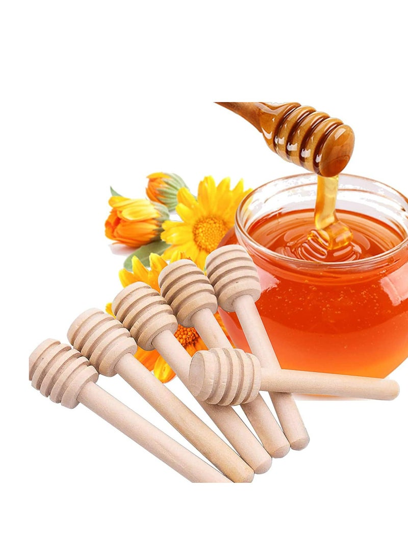 Oasisgalore 6 Pack 3-Inch Mini Wooden Honey Dipper Sticks, Honey Jar Dispenser & Drizzle Server Set  - Image 1