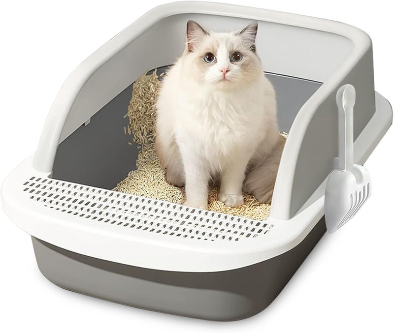 Premium Cat Litter Box With Scoop Large Size Easy To Clean Multiple Colors Available Perfect For Cat Care And Hygiene Grey - Image 1