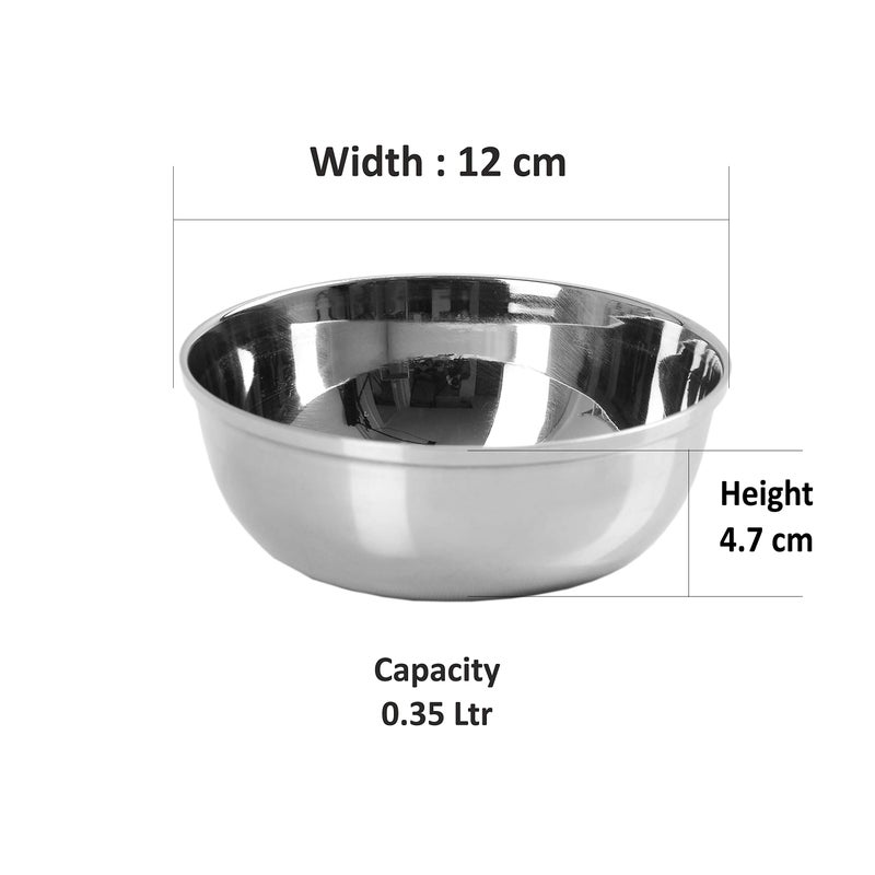 Sumeet Stainless Steel SoLid Bowl/Wati - 350ml, 6 Pc, White - Image 4