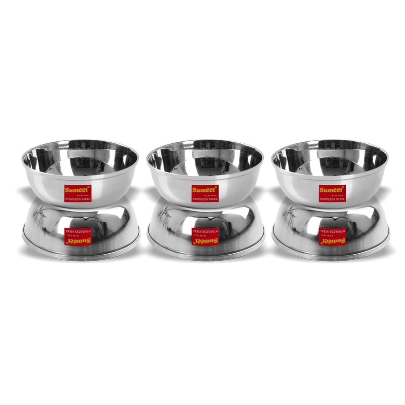 Sumeet Stainless Steel SoLid Bowl/Wati - 350ml, 6 Pc, White - Image 1