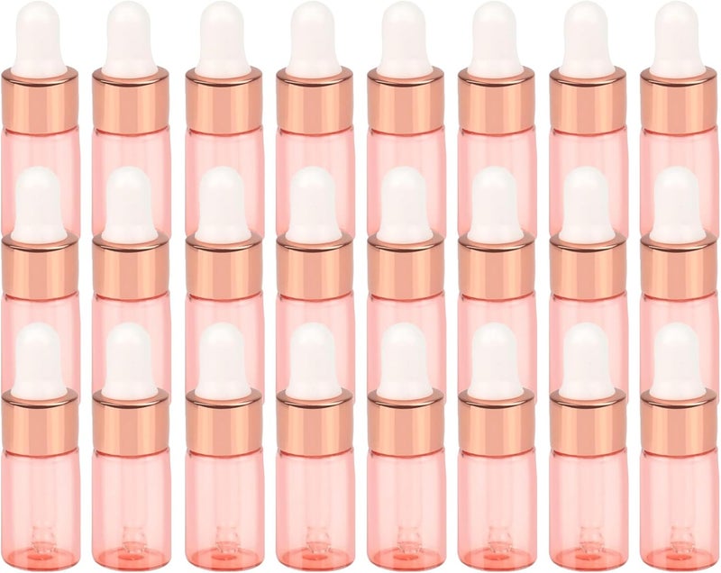 Sample Dropper Bottles, Mini Dropper Bottles with 2 Pcs Plastic Droppers for Traveling Essential Oils DIY Cosmetic Liquid Sample Perfume, Rose Pink, 3ML-50PCS, Contemporary