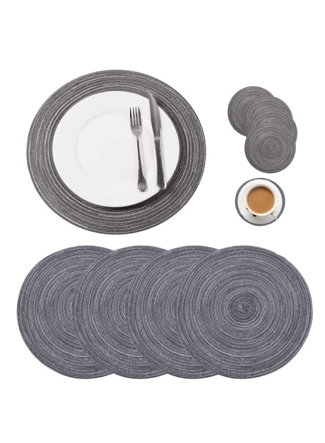 WinCheer Round Braided Placemats Set of 4, Woven Heat Resistant Washable Kitchen Table Mats with 4 Coasters for Dining Home Wedding Outdoor Party - Image 1