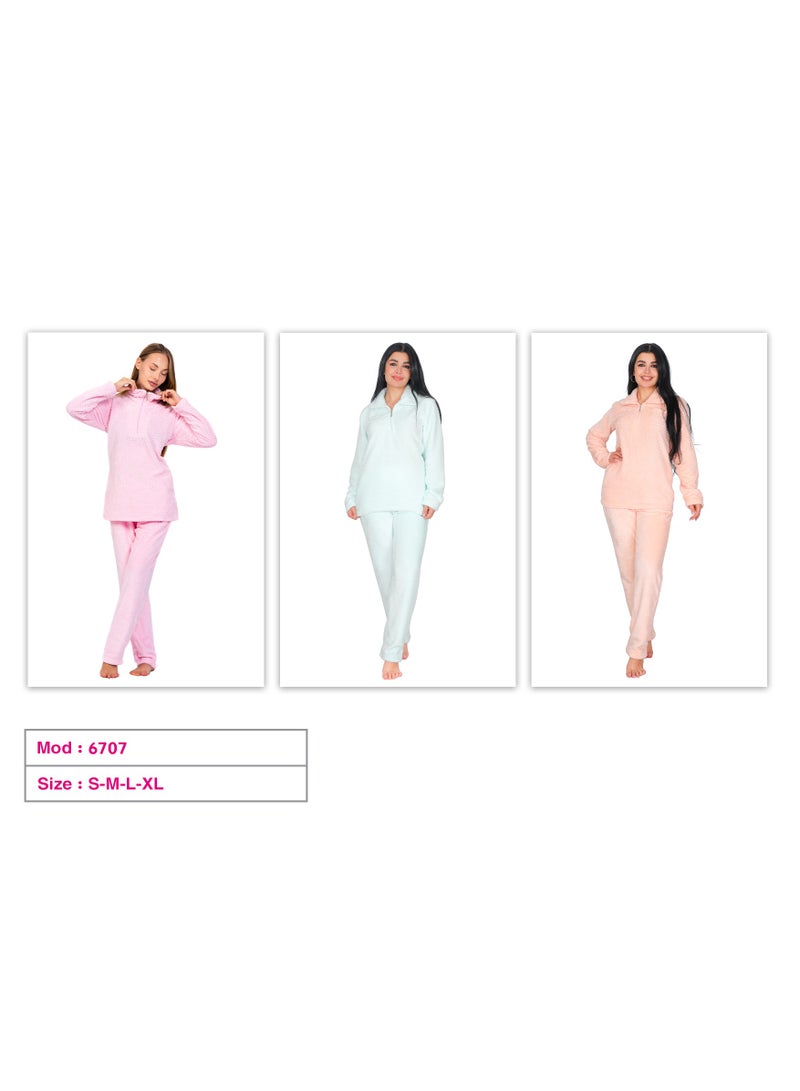 Dadoush Women's soft fleece pajama set, two pieces: top and pants - Women's winter pajamas, lined, consisting of (...(..two pieces.)..) Women's winter pajamas - Image 5