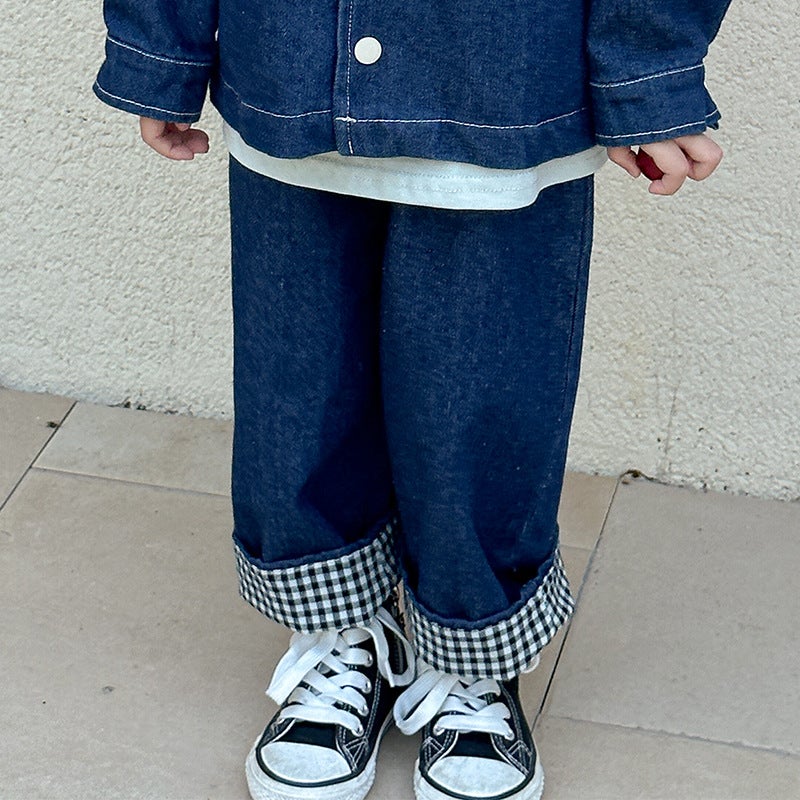 Kids Denim Set 2024 New Casual Autumn Outfit QK240057 dark blue Pants