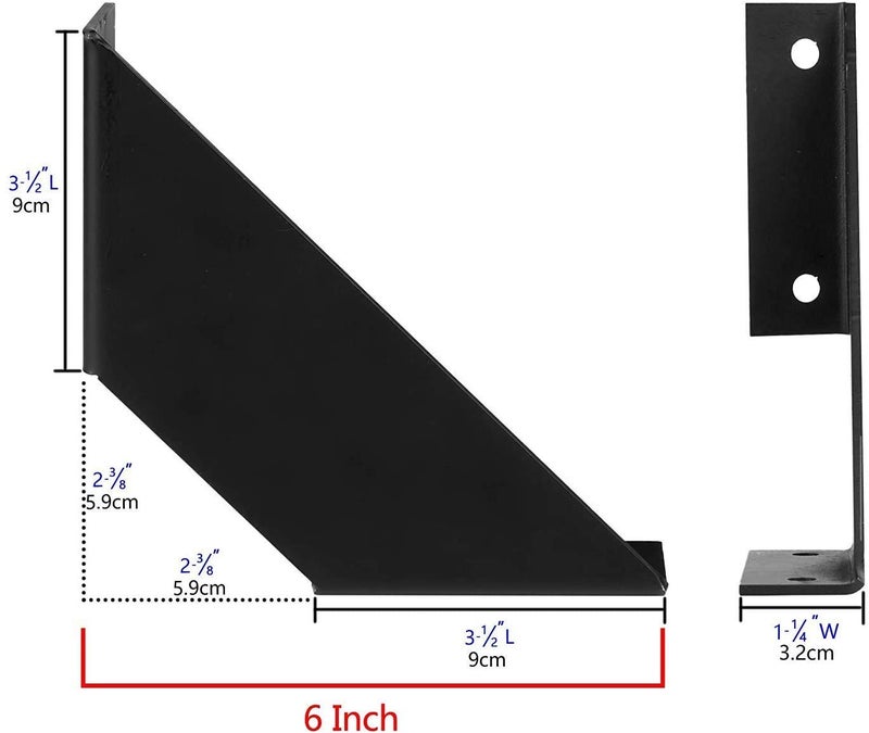 FOYO Iron 6 inch Shelf Brackets Flat Angle Curved Black Floating Industrial Shelves Support Brackets, Set of 2 - Image 2