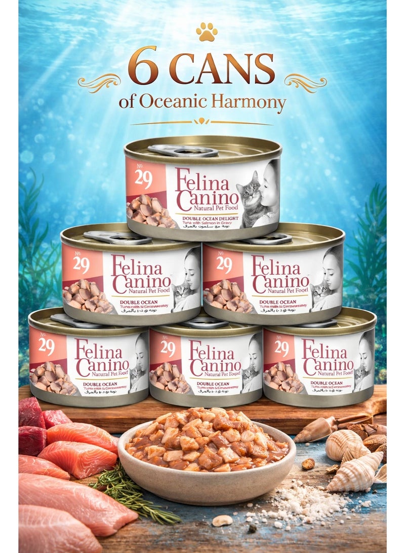Double Ocean Cat Food 6 Cans Pack – Premium Wet Cat Food with Tuna & Salmon in Gravy – Complete Ocean Recipe for Cats