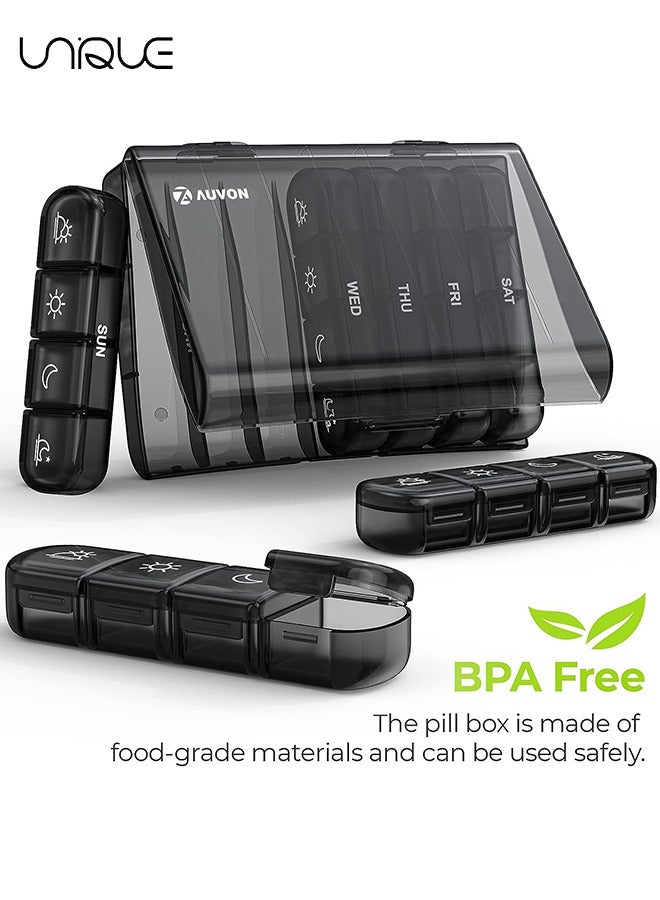 Unique 7 in 1 Pieces - Weekly Pill Organizer 4 Times a Day - Daily Big Pill Box 7 Days Portable Travel - Light Protection Pill Box for Fish Oil - Vitamins, Supplements, Medicines (Black) - Image 4