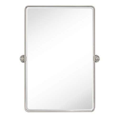TEHOME 27 x 35'' Farmhouse Brush Nickel Metal Framed Pivot Rectangle Bathroom Mirror Tilting Beveled Vanity Mirrors for Wall - Image 2