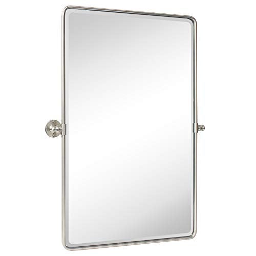 TEHOME 27 x 35'' Farmhouse Brush Nickel Metal Framed Pivot Rectangle Bathroom Mirror Tilting Beveled Vanity Mirrors for Wall - Image 1