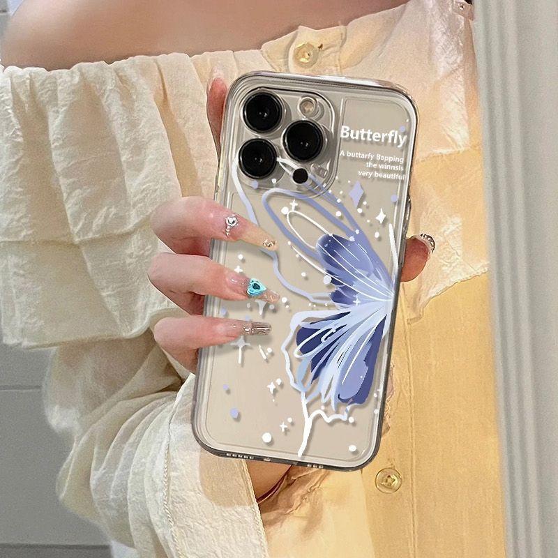 جراب هاتف Apple iPhone 16 Pro Max بتصميم فراشة يغطي الشاشة بالكامل، جراب فضائي شفاف مقاوم للصدمات - Image 1