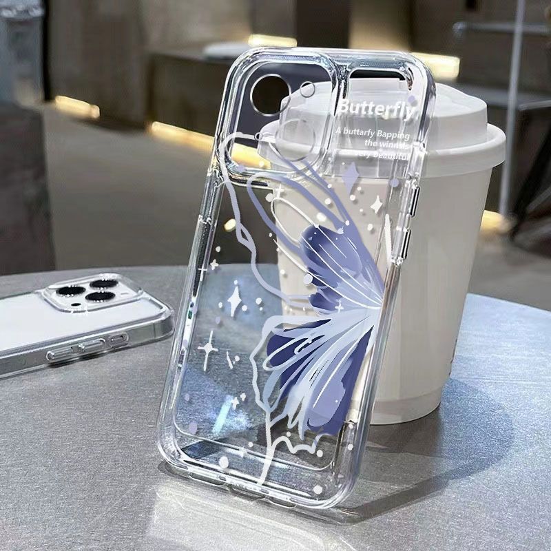جراب هاتف Apple iPhone 16 Pro Max بتصميم فراشة يغطي الشاشة بالكامل، جراب فضائي شفاف مقاوم للصدمات - Image 3