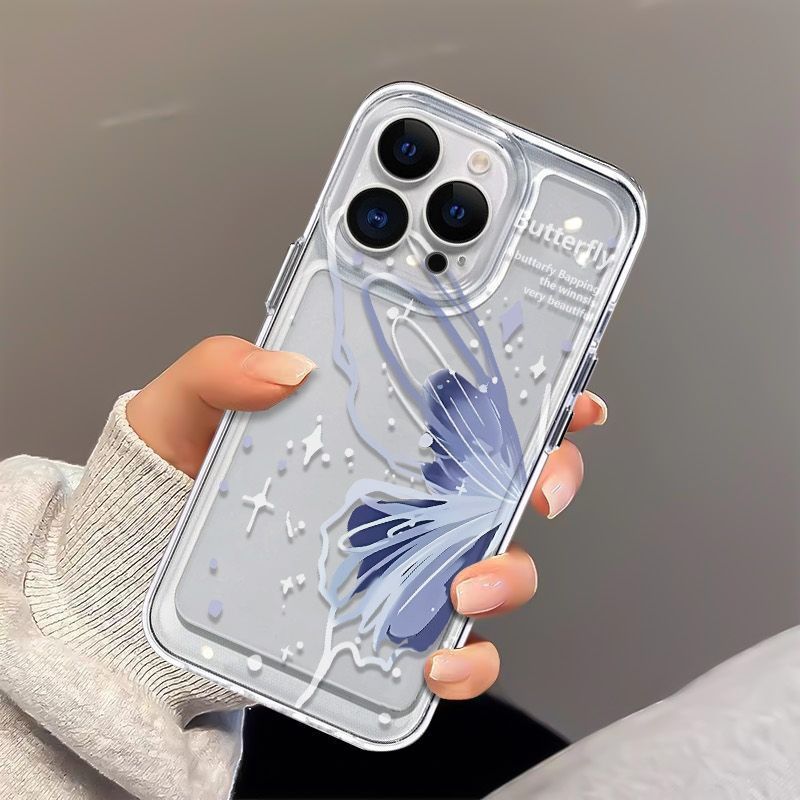 جراب هاتف Apple iPhone 16 Pro Max بتصميم فراشة يغطي الشاشة بالكامل، جراب فضائي شفاف مقاوم للصدمات - Image 2