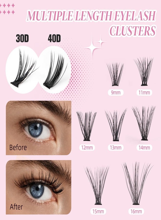PITHER DIY Lash Extension Kit, Eyelash Extension Kit 280PCS 30D 40D Mix 9-16mm Individual Lash Clusters Kit with Applicator Bond and Seal Lash Glue Lash Extension Remover Tweezer - Image 2