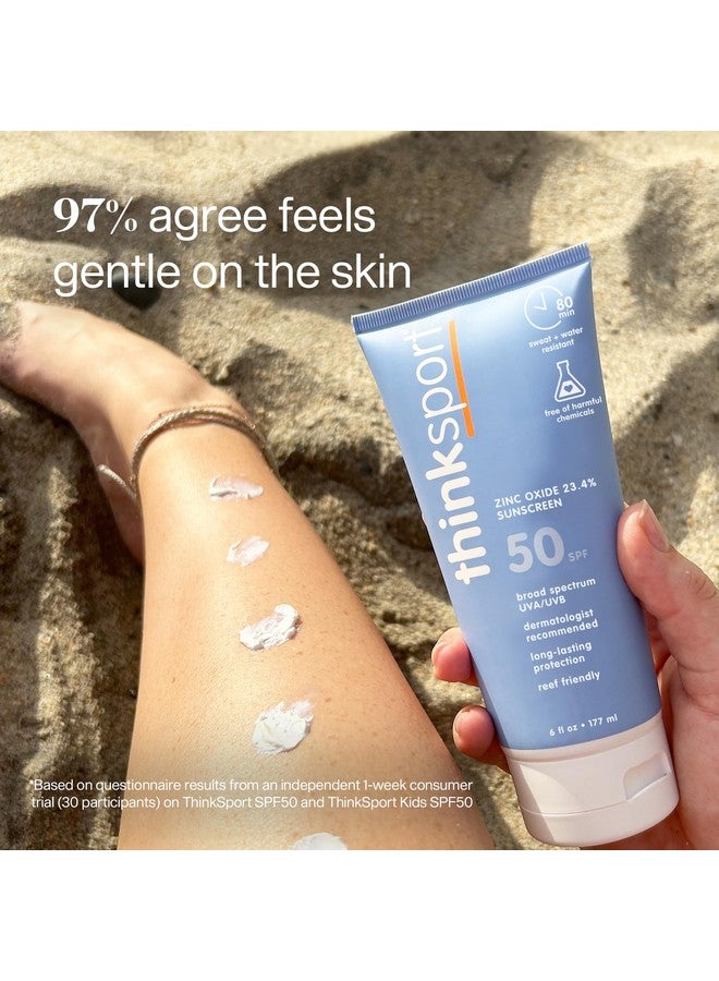 ثينك واقي شمس معدني من ثينك سبورت بعامل حماية من الشمس 50+ - واقي شمس آمن وطبيعي للرياضة والاستخدام النشط - كريم مقاوم للماء - حماية من أشعة الشمس فوق البنفسجية الطويلة والمتوسطة - لوشن نباتي صديق للشعاب المرجانية، 6 أونصة - Image 3