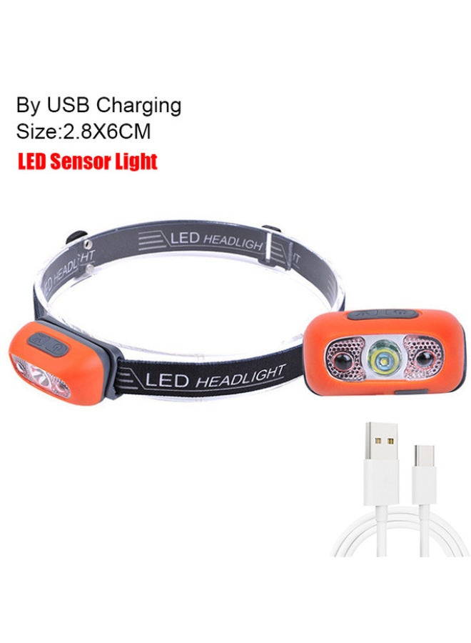 Loquat Smart Induction Usb Charging Induction Headlight Led Night Fishing Portable Strong Light Night Running Small Headlight Outdoor Headlight-Color:Orange - Image 1