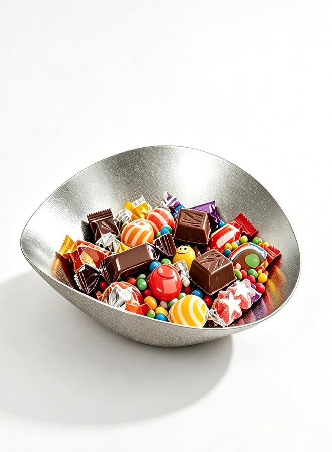 HALAGAS Candy Bowl, Candy Dish for Office Desk, 8.25" x 7.7" x 2.2" Stainless Steel Irregular Retro Candy Bowls Decorative, Key Bowl For Entryway Table, Silver Candy Dish - Image 1