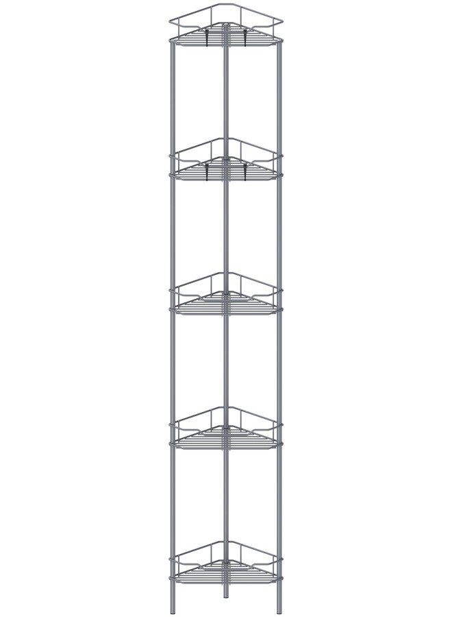 HuggieGems 5 Tier Floor Standing Corner Shower Caddy Organizer Shelf with Hooks, Bathroom Shelves Stand Rack, Dark Gray - Image 1