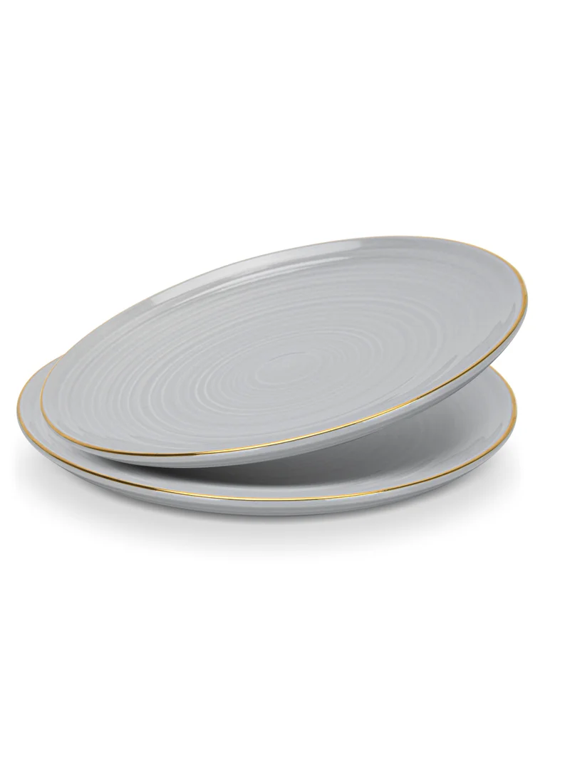 2-Piece Dinner Plate 21cm, Porcelain Round Plates Firmina Series, Elegant Golden Rim Dinnerware Set, with Smooth Glossy-Finish Plates