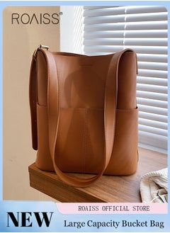 roaiss Women PU Leather Shoulder Bag Large Capacity Fashionable and Versatile Crossbody Bag Casual Daily Shoulder Bag Bucket Bag  - Image 1