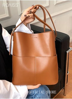 roaiss Women PU Leather Shoulder Bag Large Capacity Fashionable and Versatile Crossbody Bag Casual Daily Shoulder Bag Bucket Bag  - Image 2