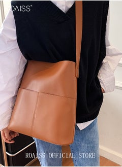 roaiss Women PU Leather Shoulder Bag Large Capacity Fashionable and Versatile Crossbody Bag Casual Daily Shoulder Bag Bucket Bag  - Image 3