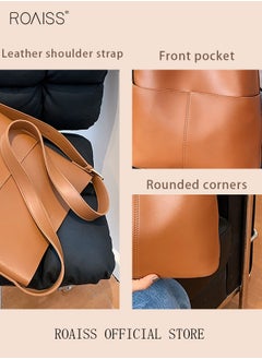roaiss Women PU Leather Shoulder Bag Large Capacity Fashionable and Versatile Crossbody Bag Casual Daily Shoulder Bag Bucket Bag  - Image 5