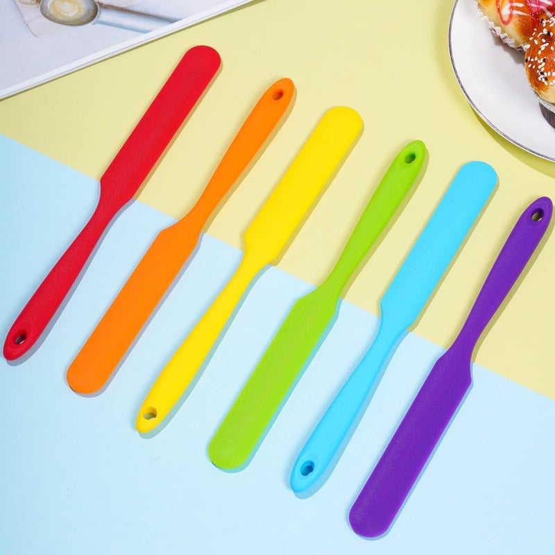 SUMERSHA 6pcs Silicone Spatulas Heat Resistant Jar Spatulas Cake Cream Butter Spatulas with Long Handle Non-Stick Kitchen Baking Cooking Resin Craft Stirring Mixing Scraper Tool (6 Colors)  - Image 4