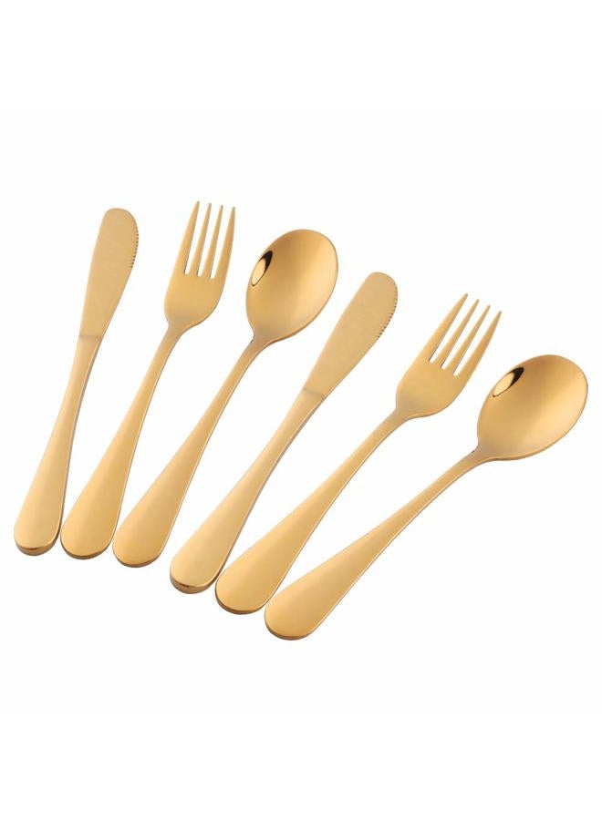Bisda Flatware Silverware sets, 6pcs 18/8 Stainless Steel Student Cutlery Serving for 2, BPA-free Self-feeding Safe Kitchen Utensils, Mirror Polished (Gold) - Image 1