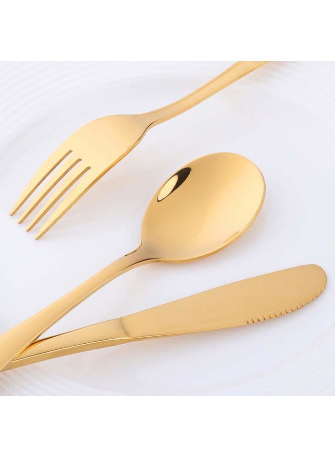 Bisda Flatware Silverware sets, 6pcs 18/8 Stainless Steel Student Cutlery Serving for 2, BPA-free Self-feeding Safe Kitchen Utensils, Mirror Polished (Gold) - Image 3