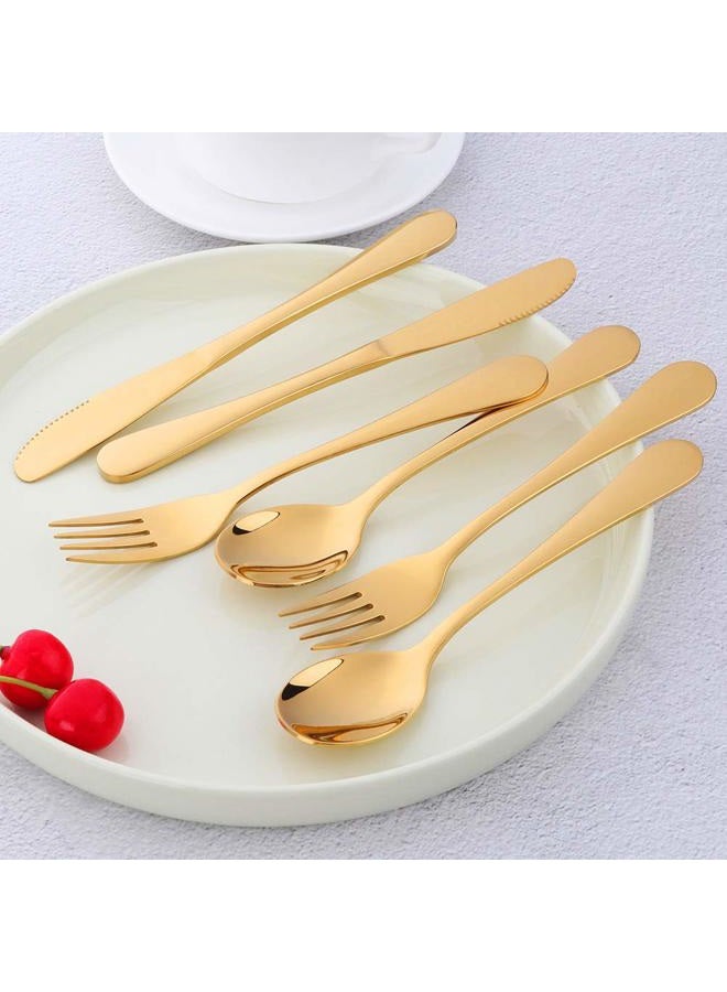 Bisda Flatware Silverware sets, 6pcs 18/8 Stainless Steel Student Cutlery Serving for 2, BPA-free Self-feeding Safe Kitchen Utensils, Mirror Polished (Gold) - Image 2