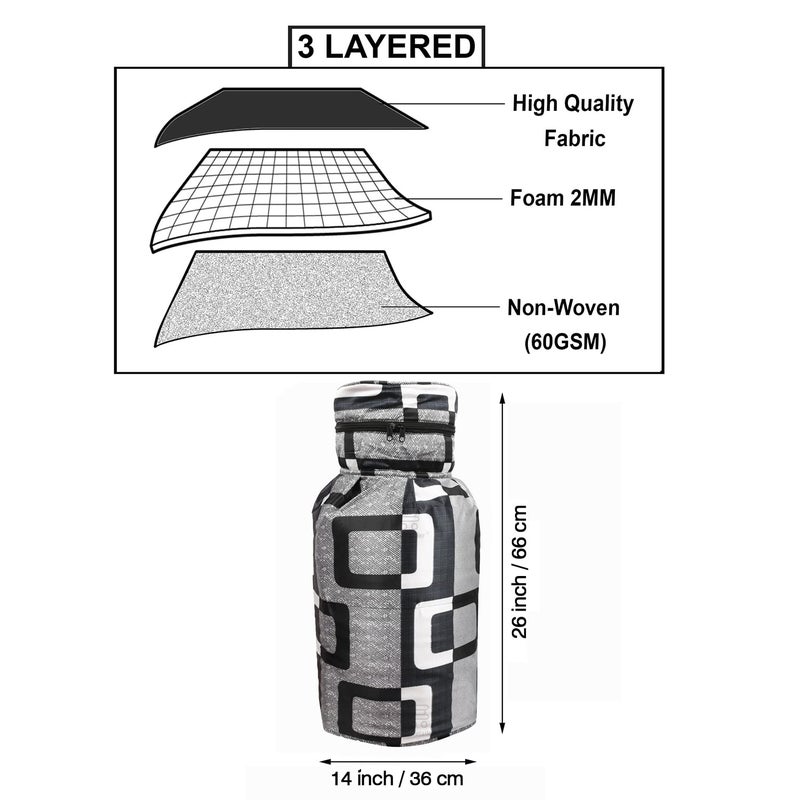 E-Retailer غطاء أسطوانة غاز LPG من بوليستر 3 طبقات مع إغلاق بسحاب، لون هندسي أسود، مقاس 26x14 بوصة - Image 2