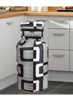 E-Retailer ERetailer Polyester 3Layered LPG Gas Cylinder Cover with Zipper Enclosure ColorGeometric Black Size26x14 Inches  - Image 1