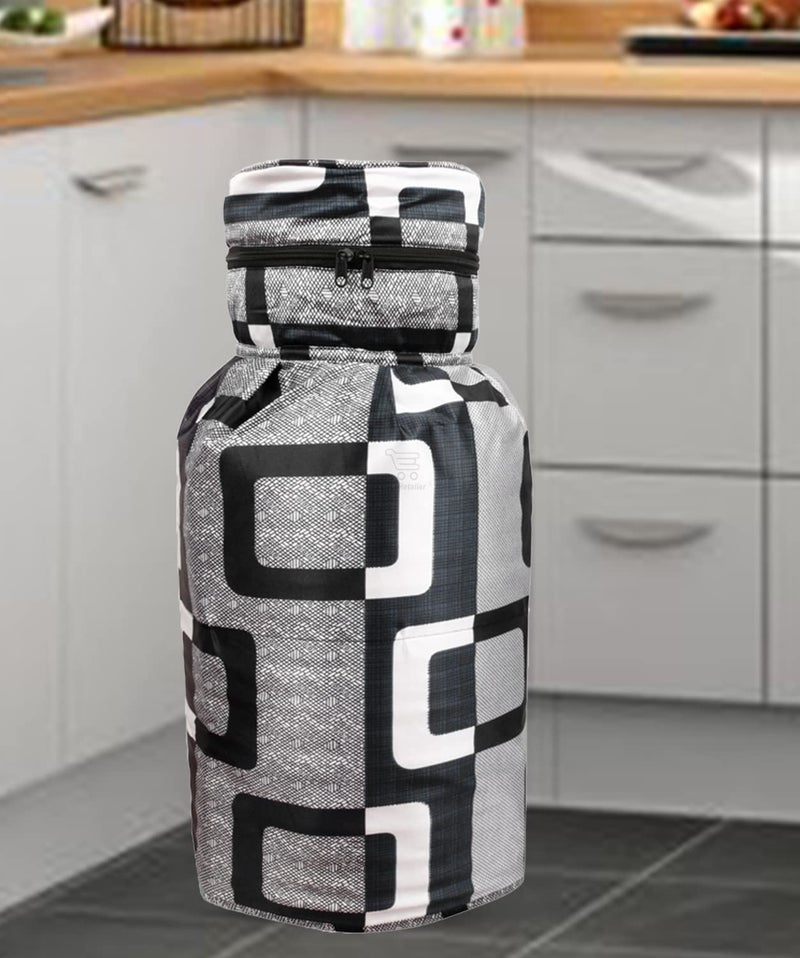 E-Retailer غطاء أسطوانة غاز LPG من بوليستر 3 طبقات مع إغلاق بسحاب، لون هندسي أسود، مقاس 26x14 بوصة - Image 1