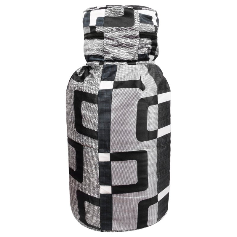 E-Retailer غطاء أسطوانة غاز LPG من بوليستر 3 طبقات مع إغلاق بسحاب، لون هندسي أسود، مقاس 26x14 بوصة - Image 5